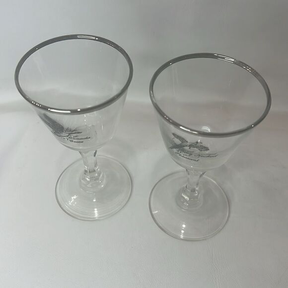 Tiffin Pheasant Grouse Crystal Stem Cocktail Goblet 3 Oz Silver Trim Rim Set 2 - Picture 4 of 8